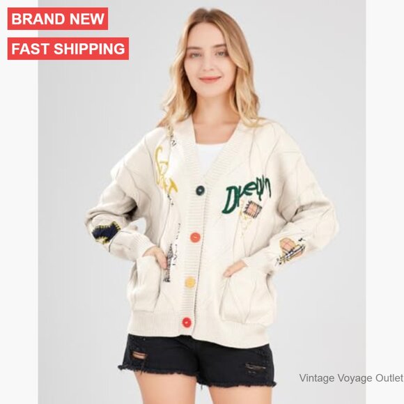 Women's Cable Knit Cardigan V-Neck Open Front Button Down Sweater Coat - Picture 2 of 7